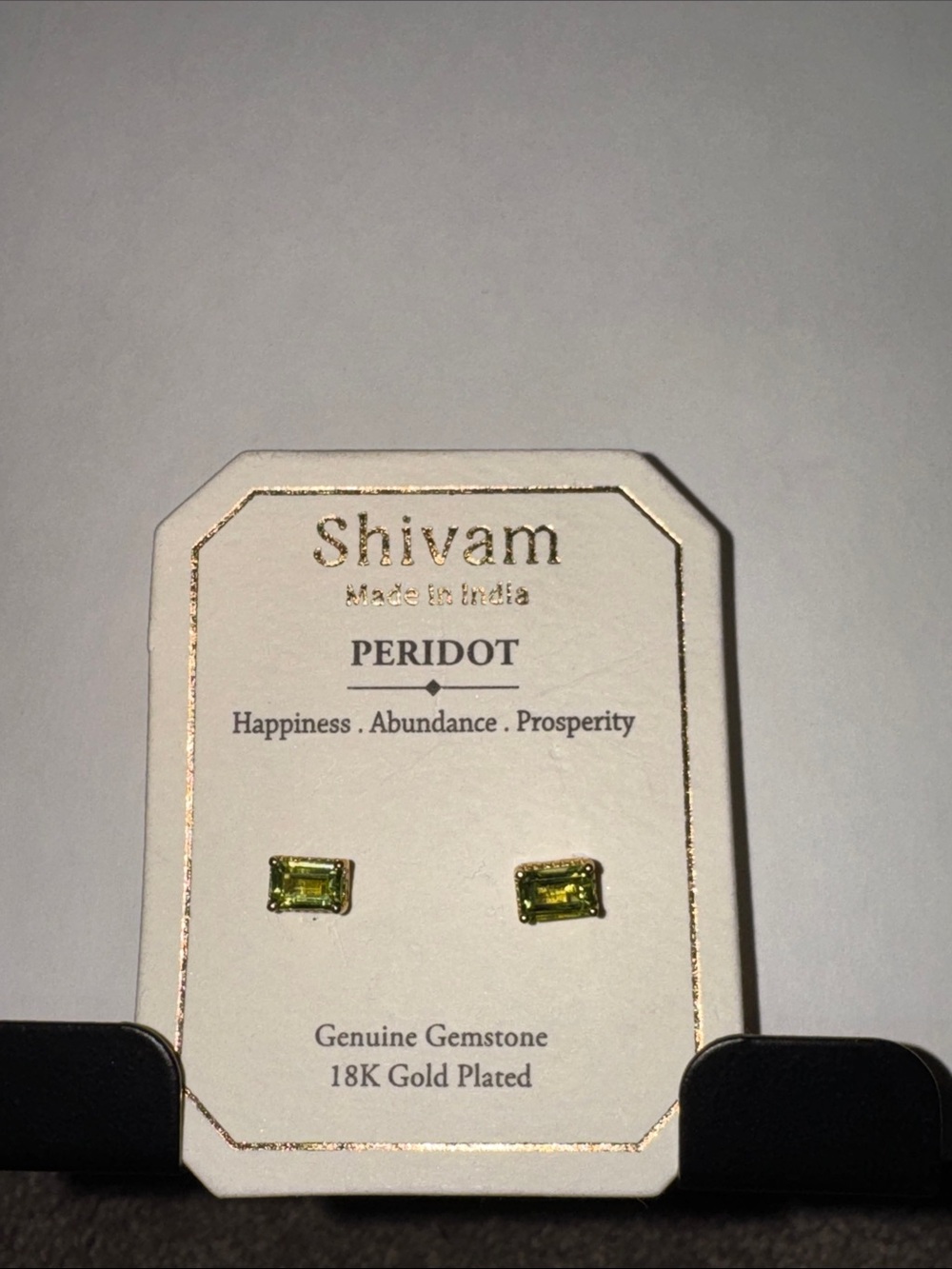 Shivam Peridot 18Kt Gold Plated Sterling Silver Stud Rectangle Earrings